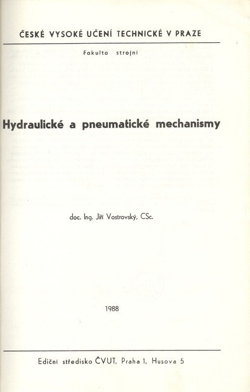 Hydraulické a pneumatické mechanismy :určeno pro stud. fak. strojní