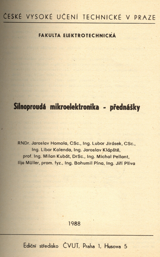 Silnoproudá mikroelektronika :přednášky