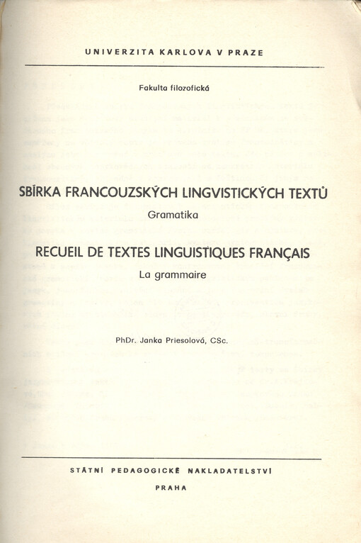 Sbírka francouzských lingvistických textů = Recueil de textes linguistiques français : gramatika