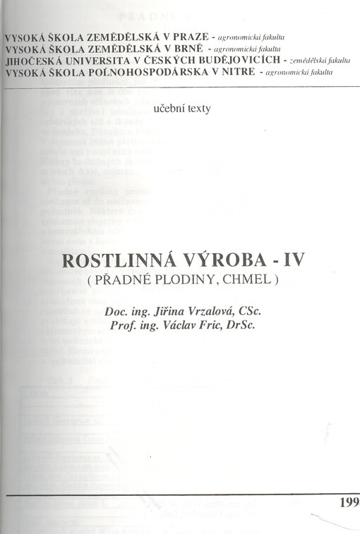Rostlinná výroba.IV,(Přadné plodiny, chmel)