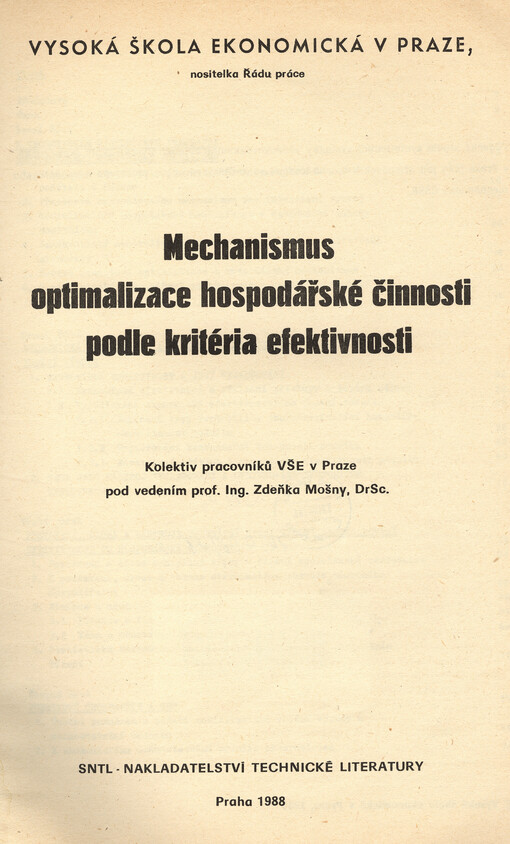 Mechanismus optimalizace hospodářské činnosti podle kritéria efektivnosti