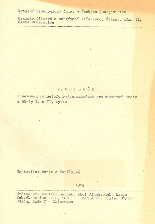 2. doplněk k seznamu magnetofonových nahrávek pro mateřské školy a školy I. a II. cyklu