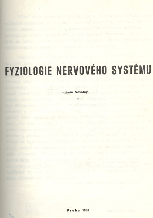 Fyziologie nervového systému :skripta pro posluchače přírodovědecké fakulty Univerzity Karlovy