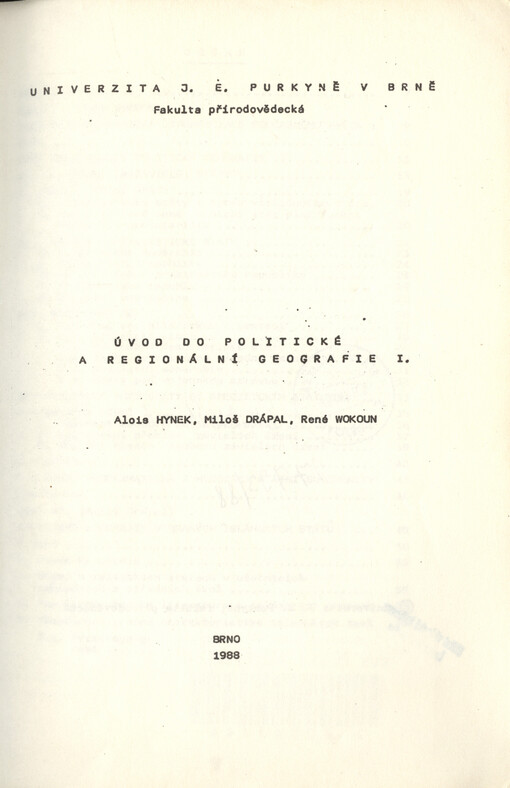 Úvod do politické a regionální geografie I