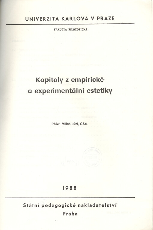Kapitoly z empirické a experimentální estetiky :určeno pro posl. fak. folozof.