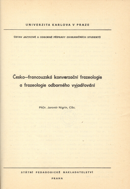 Česko-francouzská konverzační frazeologie a frazeologie odborného vyjadřování