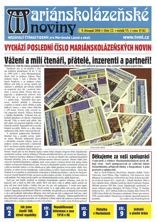 Mariánskolázeňské noviny : nezávislý čtrnáctideník pro Mariánské Lázně a okolí 