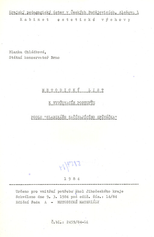 Metodický list k vyučovacím postupům podle 
