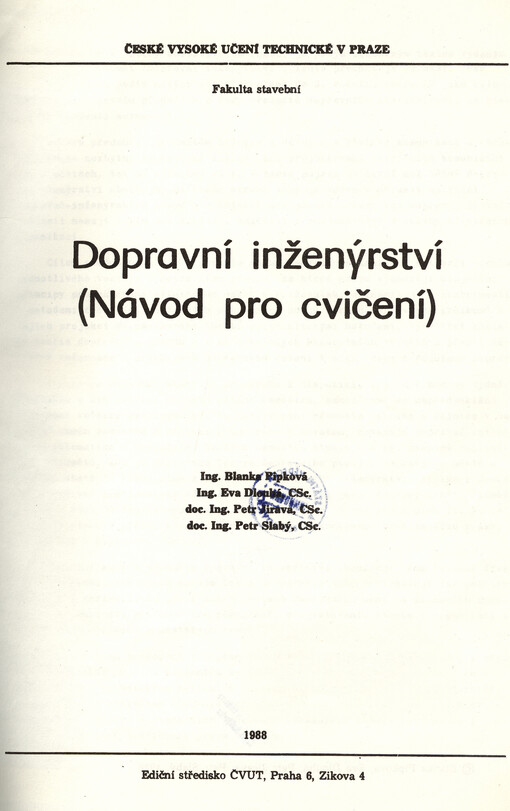 Dopravní inženýrství :návod pro cvičení : určeno pro stud. fak. stavební