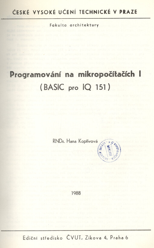 Programování na mikropočítačích I (Basic pro IQ 151) /Basic pro IQ 151 :