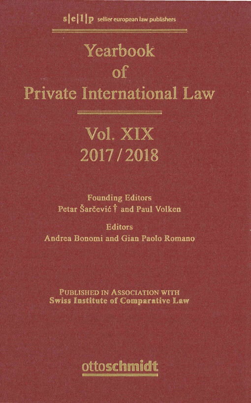 Yearbook of private international law. Volume XIX - 2017/2018