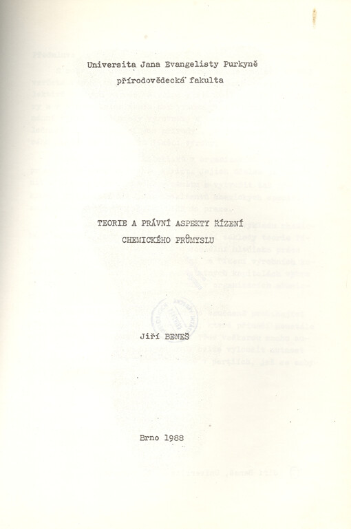 Teorie a právní aspekty řízení chemického průmyslu : Určeno pro posl. fak. přírodověd.