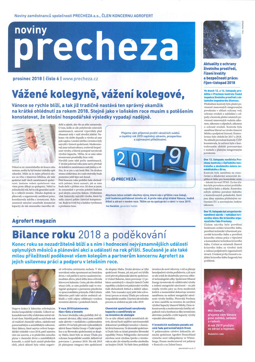 Precheza : noviny zaměstnanců společnosti Precheza a.s., člena skupiny Agrofert