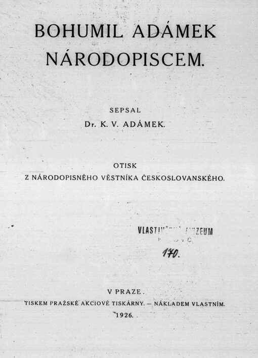 Bohumil Adámek národopiscem