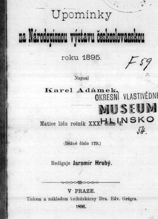 Upomínky na Národopisnou výstavu českoslovanskou roku 1895