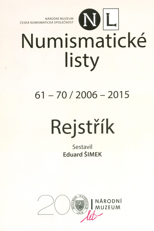 Numismatické listy 61-70, 2006-2015 - rejstřík