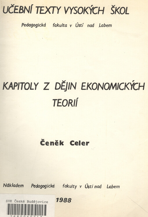 Kapitoly z dějin ekonomických teorií