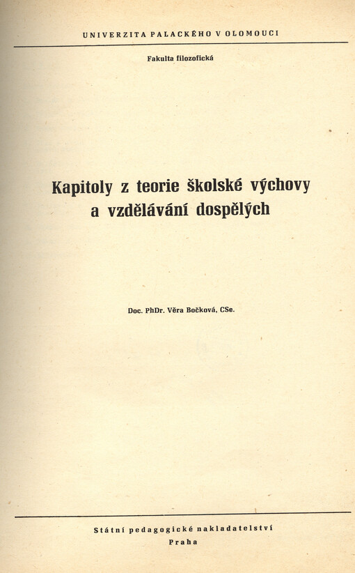 Kapitoly z teorie školské výchovy a vzdělávání dospělých