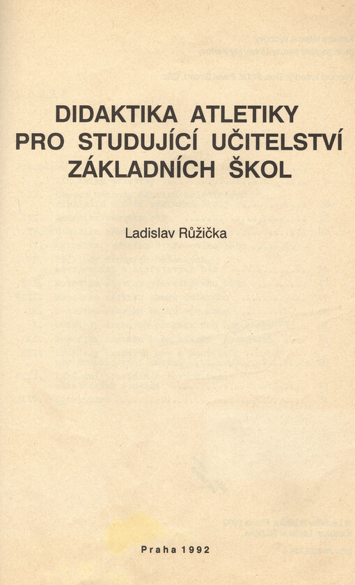 Didaktika atletiky pro studující učitelství základních škol