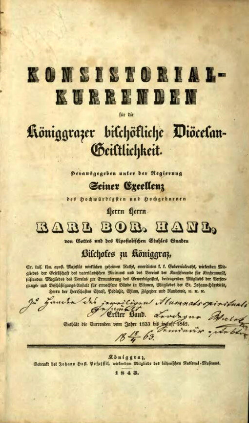 Konsistorial-Kurrenden für die Königgräzer bischöfliche Diöcesan-Geistlichkeit