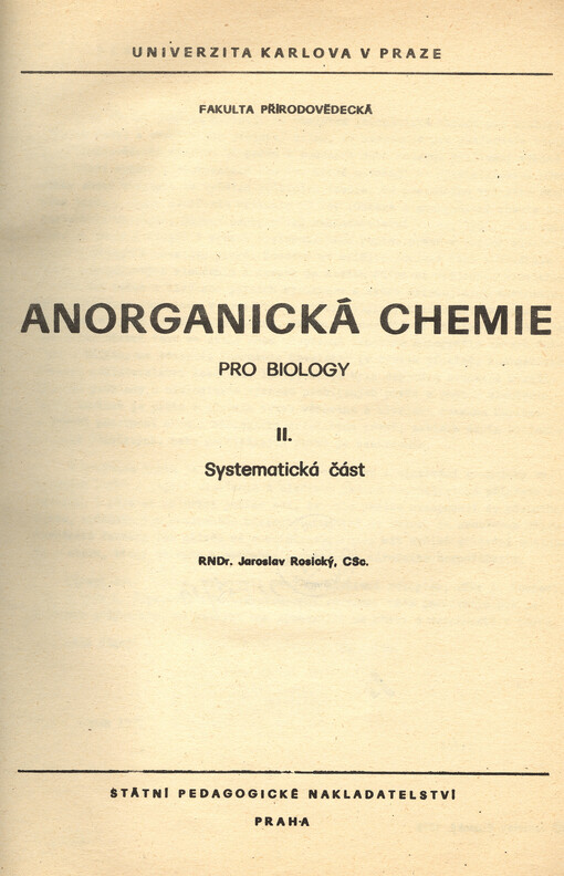 Anorganická chemie pro biology I : systematická část