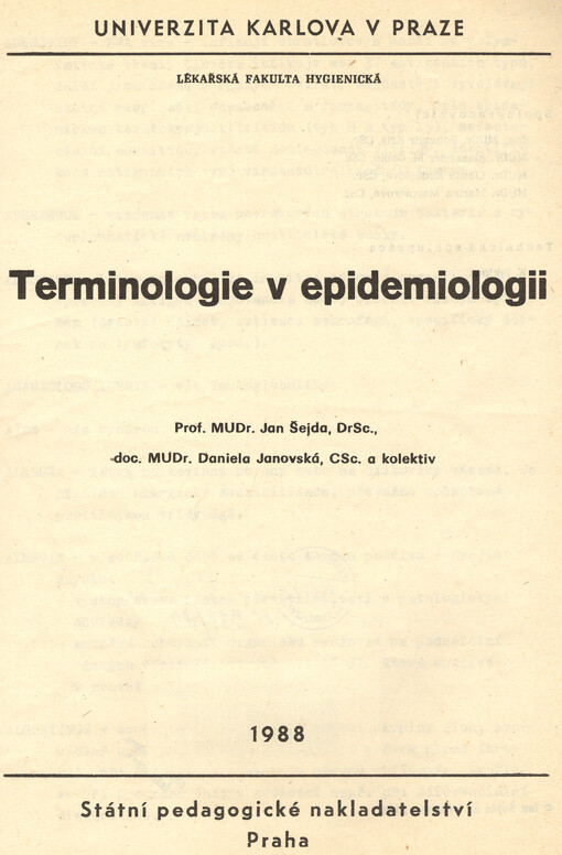 Terminologie v epidemiologii :určeno pro posl. lék. fak. hygienické