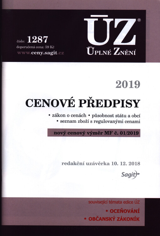 ÚZ č. 1287 Cenové předpisy 2019