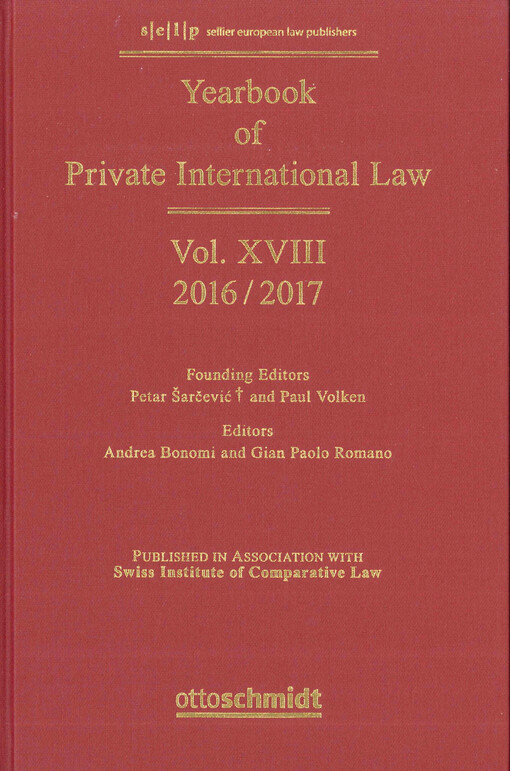 Yearbook of private international law. Volume XVIII - 2016/2017