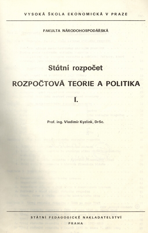 Státní rozpočet :Rozpočtová teorie a politika I