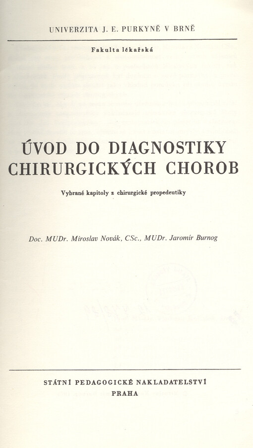 Úvod do diagnostiky chirurgických chorob :vybrané kapitoly z chirurgické propedeutiky
