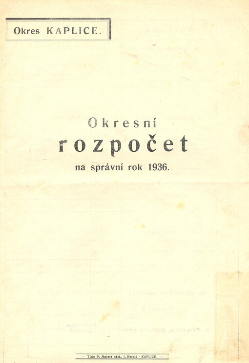 Okres Kaplice : okresní rozpočet na správní rok 1936