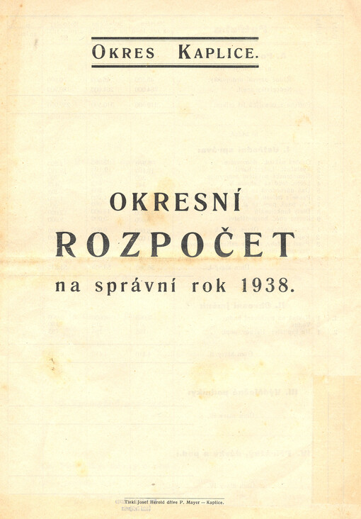 Okres Kaplice : okresní rozpočet na správní rok 1938