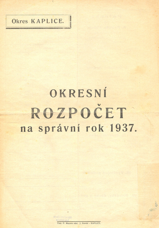 Okres Kaplice : okresní rozpočet na správní rok 1937