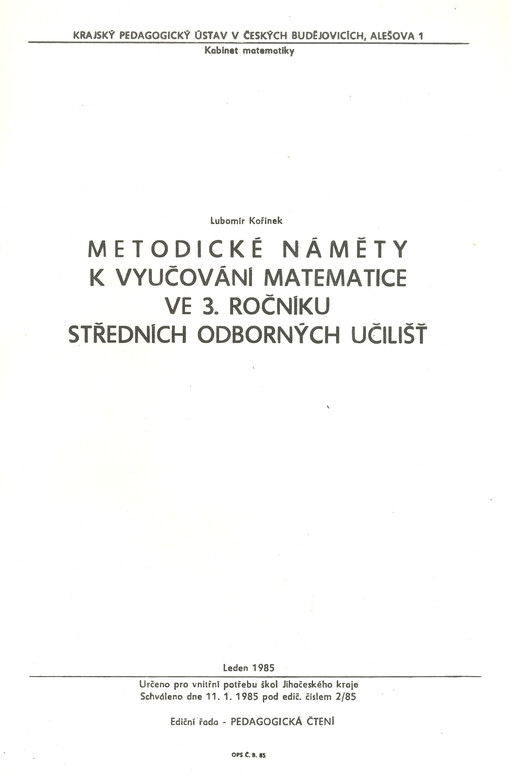 Metodické náměty k vyučování matematice ve 3. ročníku Středních odborných učilišť