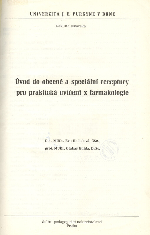 Úvod do obecné a speciální receptury pro praktická cvičení z farmakologie