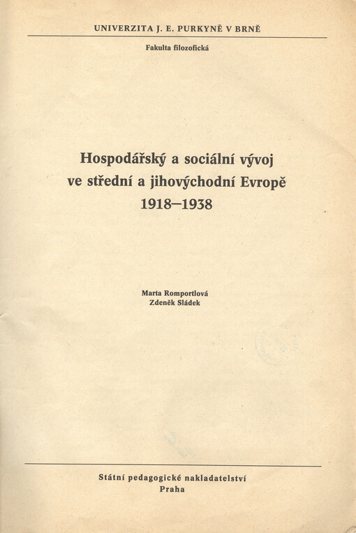 Hospodářský a sociální vývoj ve střední a jihovýchodní Evropě 1918-1938
