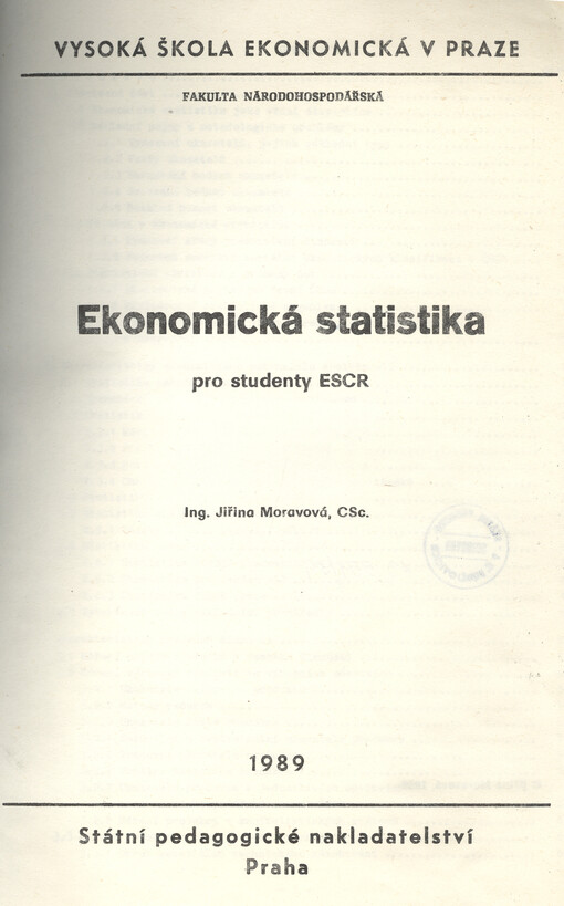 Ekonomická statistika :pro studenty ekonomiky služeb a cestovního ruchu