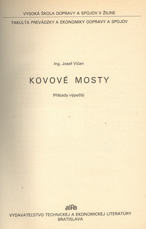 Kovové mosty : příklady výpočtů