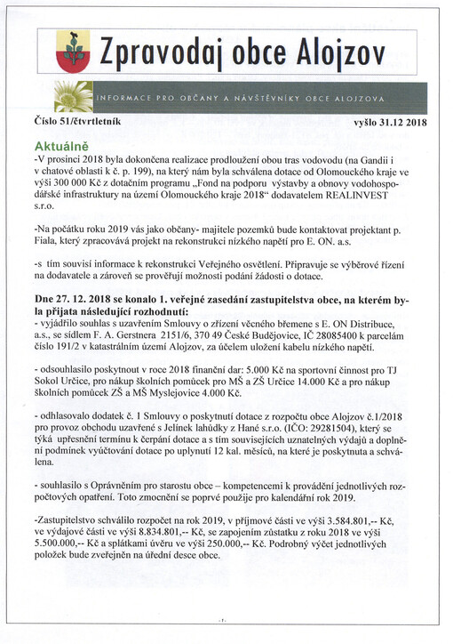 Zpravodaj obce Alojzov : informace pro občany a návštěvníky obce Alojzova