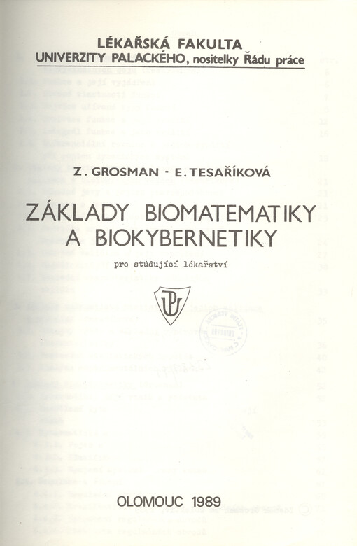 Základy biomatematiky a biokybernetiky pro studující lékařství