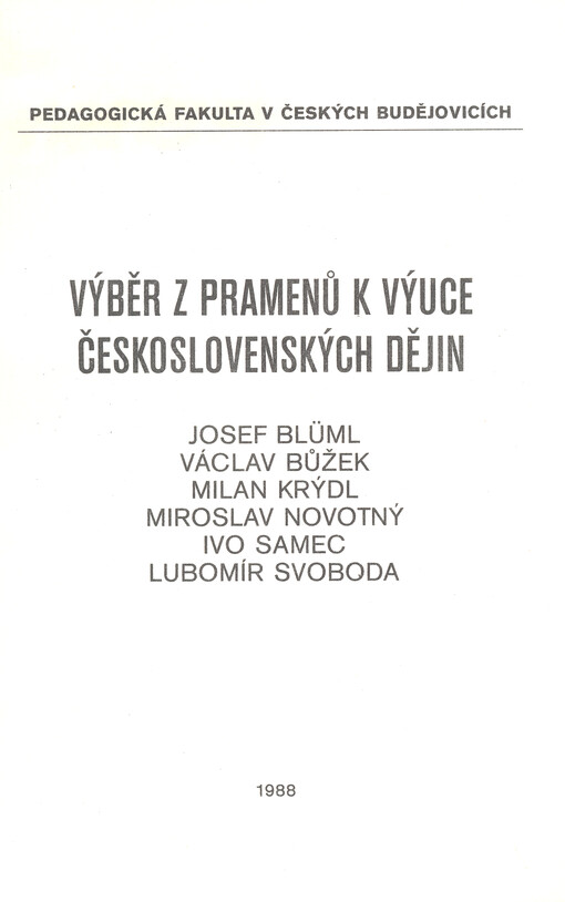 Výběr z pramenů k výuce československých dějin