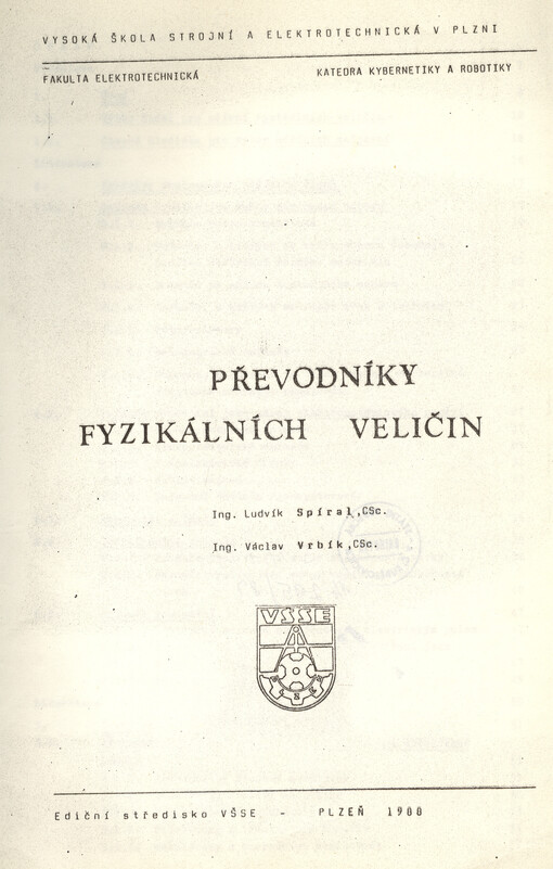 Převodníky fyzikálních veličin: určeno pro stud. fak. elektrotechn