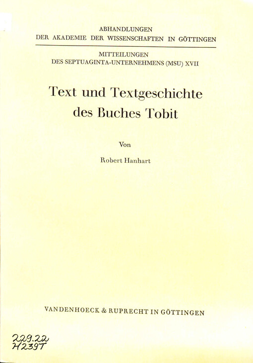 Text und Textgeschichte des Buches Tobit