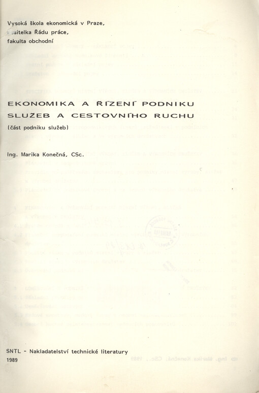 Ekonomika a řízení podniku služeb a cestovního ruchu : (část podniku služeb)