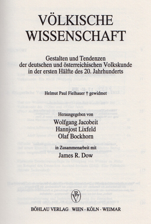 Völkische Wissenschaft : Gestalten und Tendenzen der deutschen und österreichischen Volkskunde in der ersten Hälfte des 20. Jahrhunderts