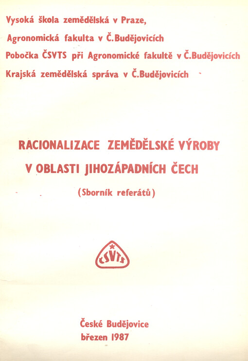 Racionalizace zemědělské výroby v oblasti jihozápadních Čech : (sborník referátů)