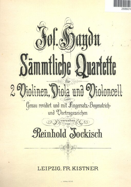 Sämmtliche Quartette für 2 Violinen, Viola und Violoncell : Quartett 8. : Op. 2. No 2.