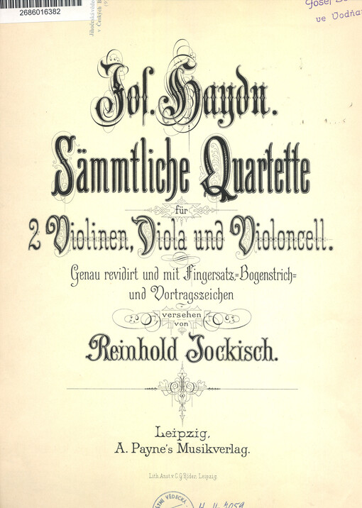 Sämmtliche Quartette 2 Violinen, Viola und Violoncell : Quartett 22. : Op. 9. No 4.