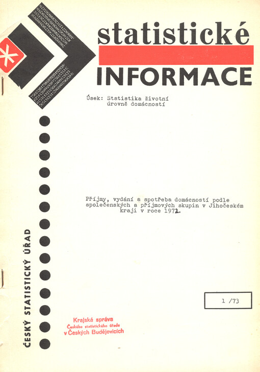 Příjmy, vydání a spotřeba domácností podle společenských a příjmových skupin v Jihočeském kraji v roce 1972