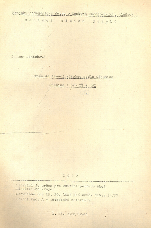 Práce se slovní zásobou podle učebnice Němčina I pro ZŠ a RVJ